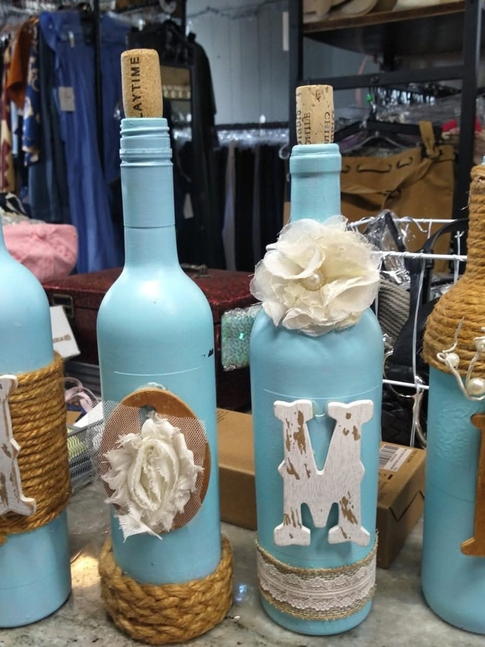 Handcrafted Light Blue Decorative Bottle Vase with Floral Accent